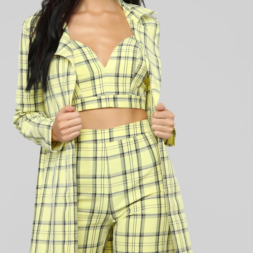 Fashion Nova/ Still Gettin' The Checks Plaid 3 Piece Set - Yellow